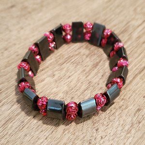 Hematite and pink bead bracelet